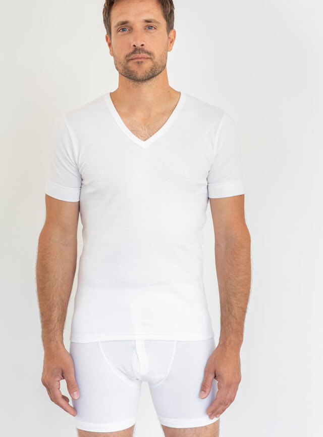 Tee-shirt homme encolure V en coton blanc par la marque MAISON SOLFIN MAISON SOLFIN - Tee-shirt homme encolure V en coton blanc