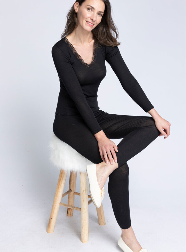 Maison-solfin - Tee-shirt manches longues femme laine et soie fine broderie noir – 4