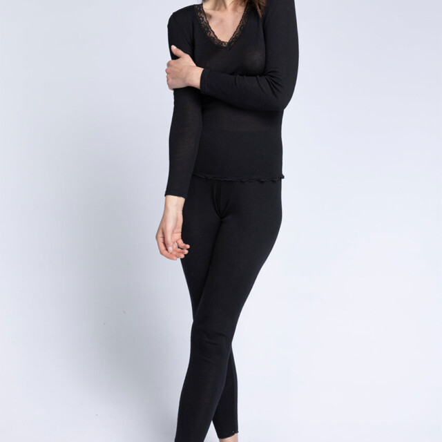 Maison-solfin - Tee-shirt manches longues femme laine et soie fine broderie noir – 4