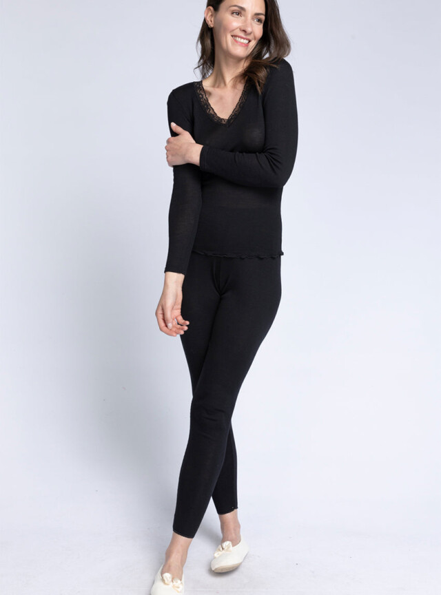 Maison-solfin - Tee-shirt manches longues femme laine et soie fine broderie noir – 4