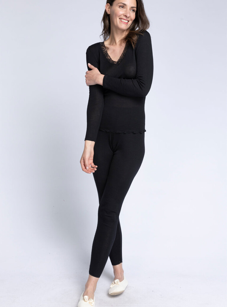 Maison-solfin - Tee-shirt manches longues femme laine et soie fine broderie noir – 4