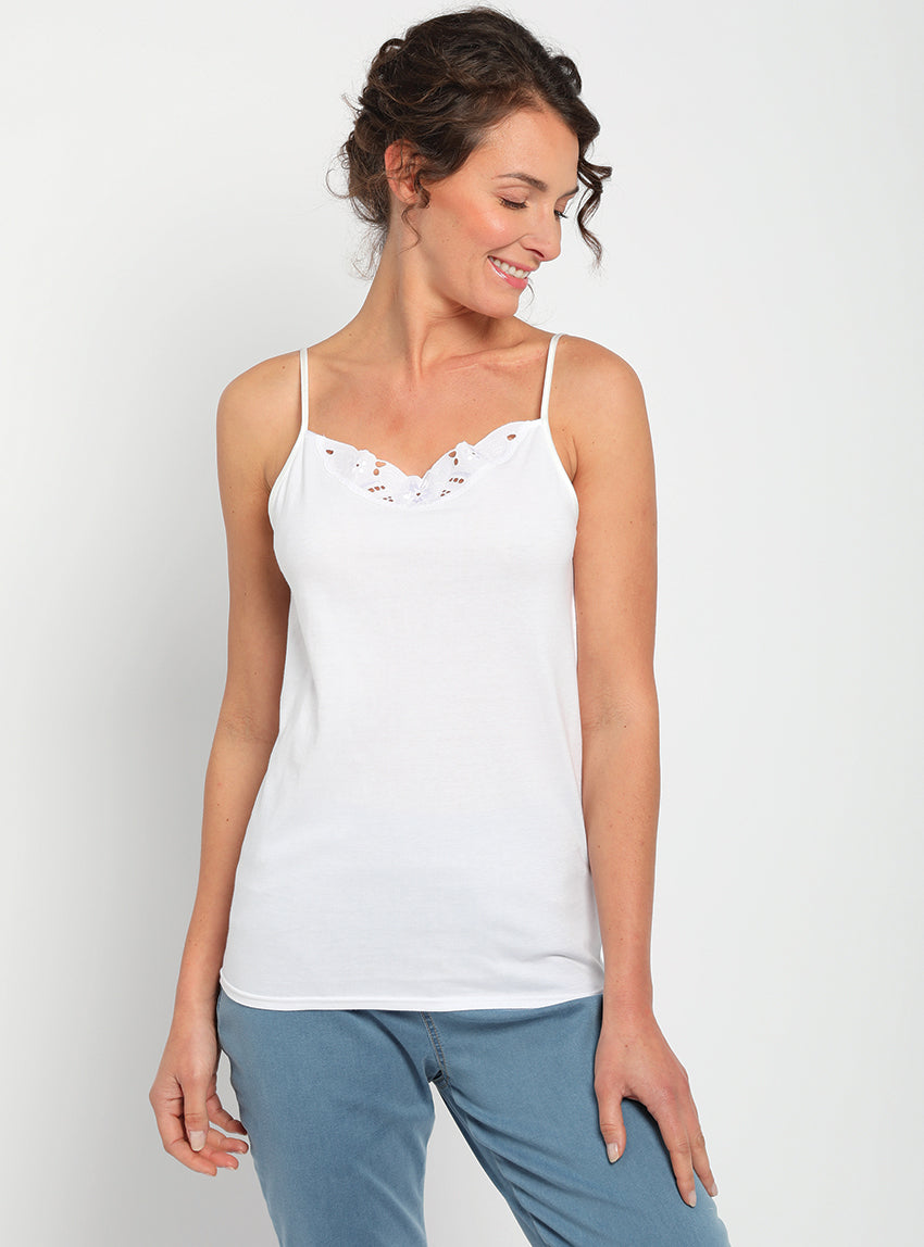 424 1 1 t shirt sans manches coton blanc Maison-solfin - Débardeur femme à fines bretelles coton blanc – 5