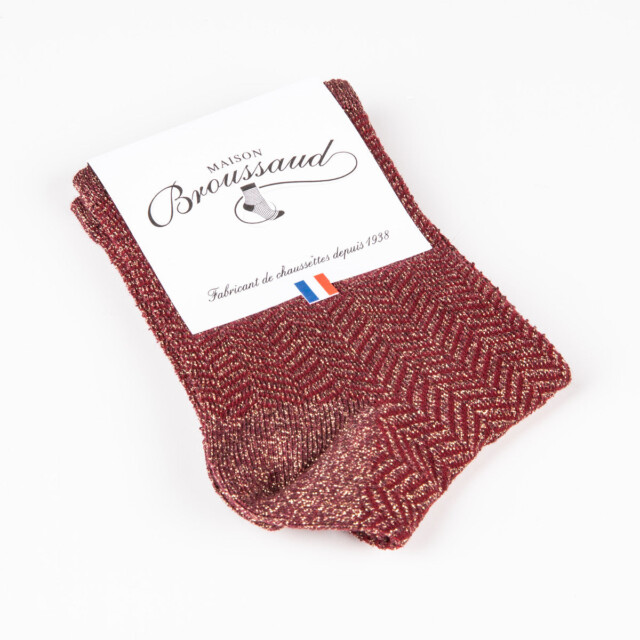 Maison Broussaud - Les Chevrons - chaussettes femme - coton bordeaux – 39/41 / Bordeaux Brillo