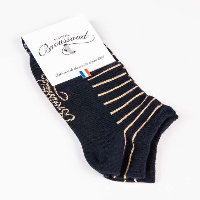 Maison Broussaud - Les Rayées - chaussettes femme - coton marine – 39/41 / Marine Gold