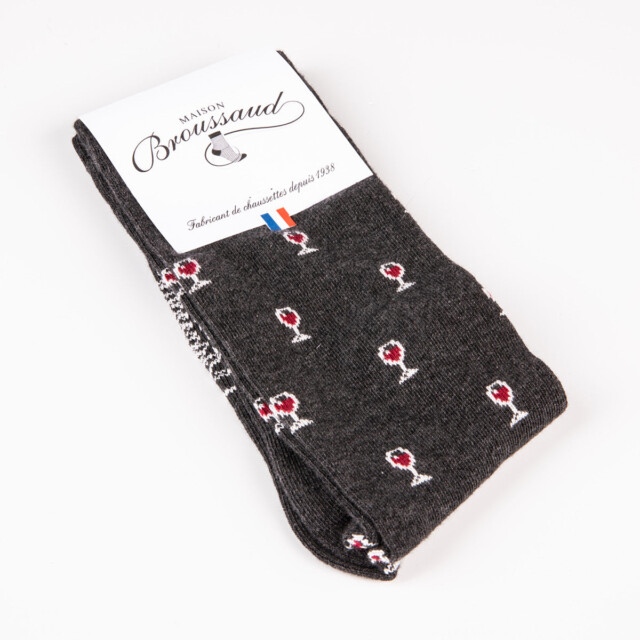 Maison Broussaud - Les Epicuriens 2 - chaussettes homme - coton gris – 43/46 / Gris Bordeaux