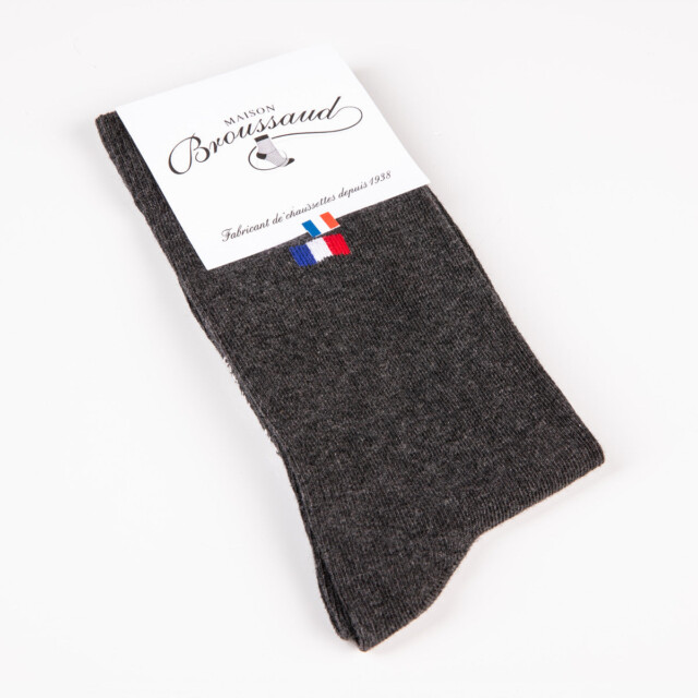 Maison Broussaud - Les Drapeaux - chaussettes homme - coton gris – 47/50 / Anthracite