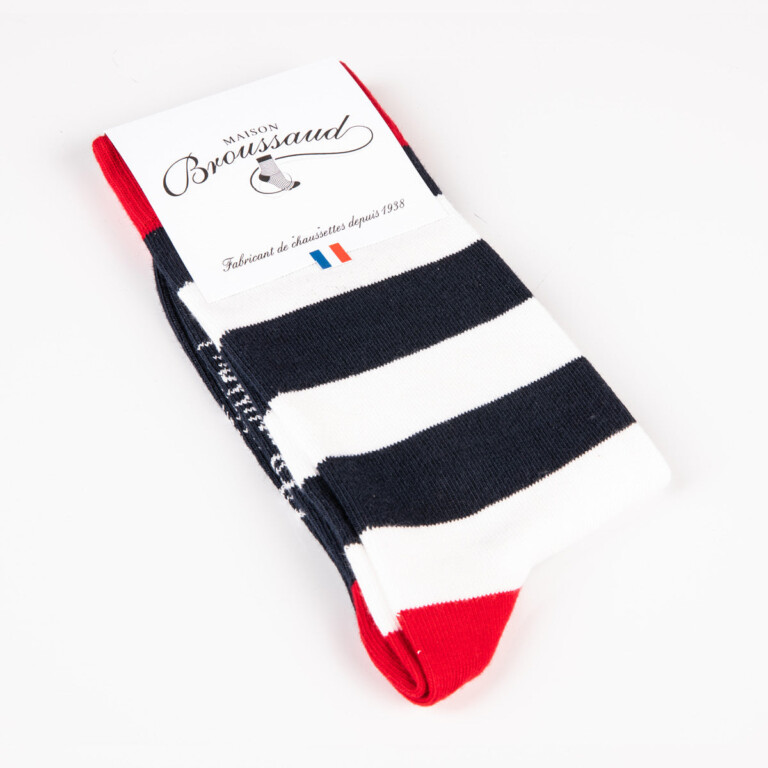 Maison Broussaud - Les Tricolores - chaussettes homme - coton – 47/50 / Rouge Marine Blanc