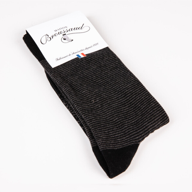 Maison Broussaud - Les Millerayes - chaussettes homme - coton noir – 43/46 / Noir Gris