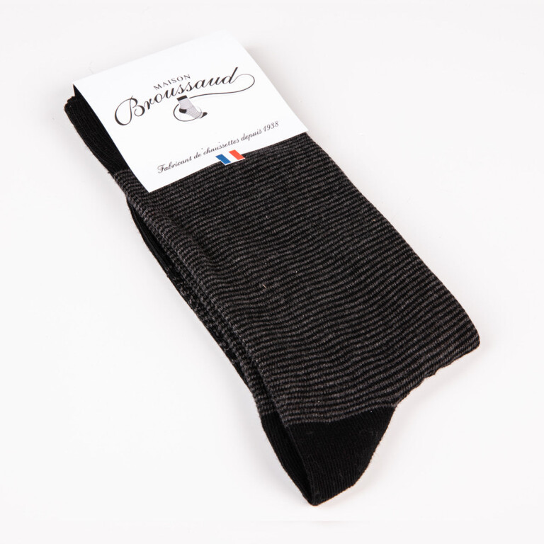 Maison Broussaud - Les Millerayes - chaussettes homme - coton noir – 39/42 / Noir Gris
