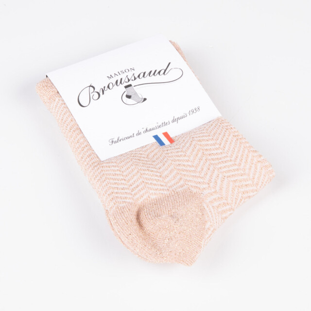 Maison Broussaud - Les Chevrons - chaussettes femme - coton rose – 39/41 / Rose Brillo