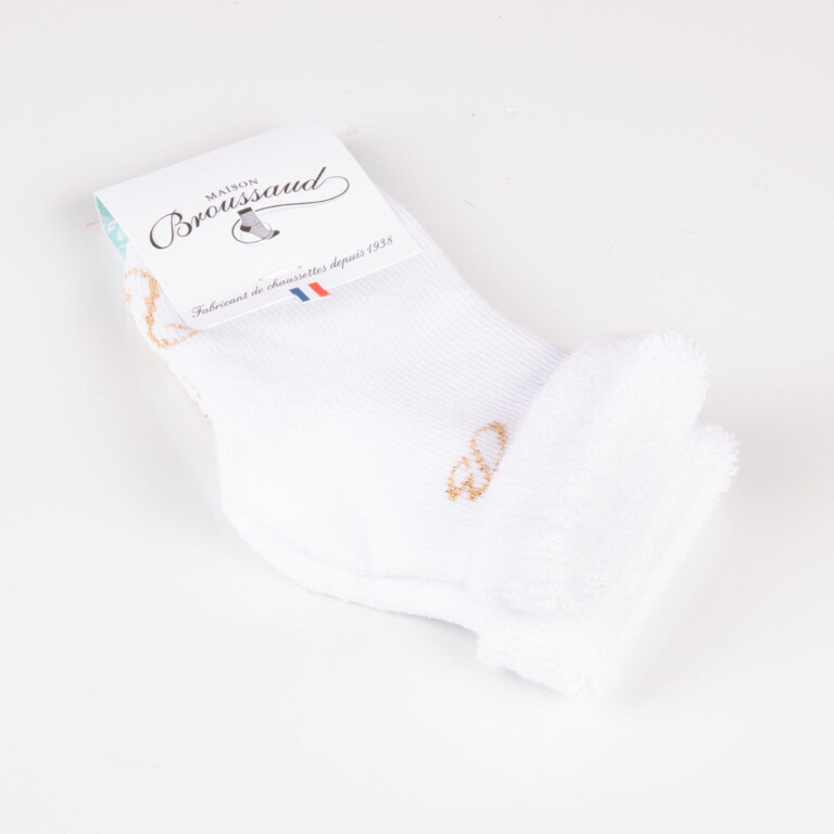 Maison Broussaud - Les Bottons B Or - chaussette bébé - coton blanc – 19/22 / Blanc Or