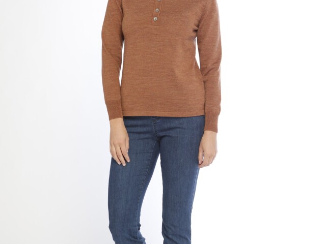 43584 Maison-solfin - Pull laine fine mérinos femme col montant - MARRON CUIR – 36
