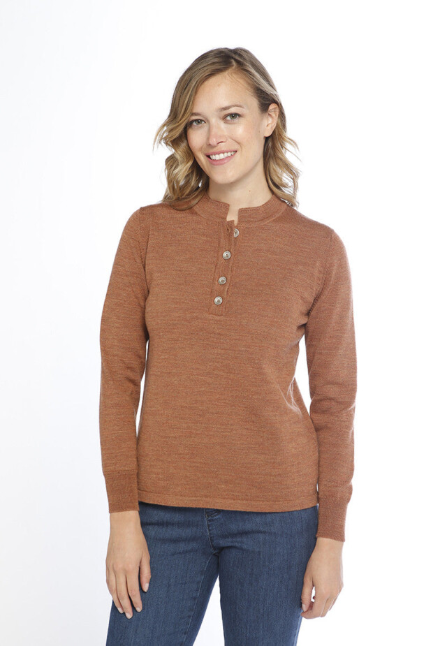 Maison-solfin - Pull laine fine mérinos femme col montant - MARRON CUIR – 36