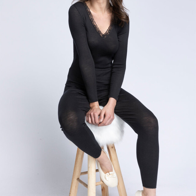Maison-solfin - Caleçon long femme laine et soie noir – 4