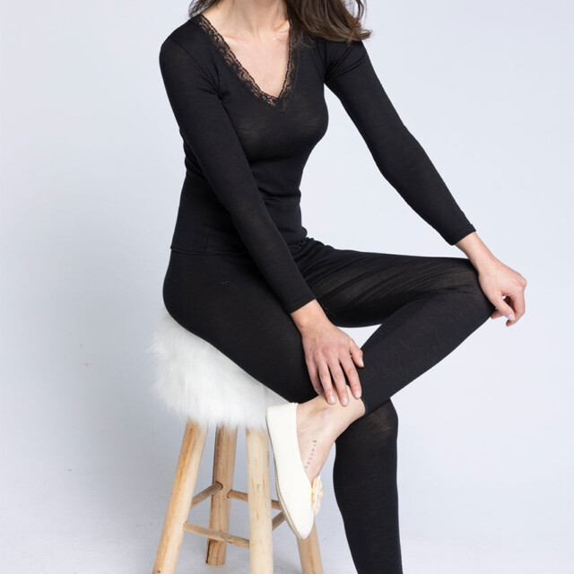 Maison-solfin - Caleçon long femme laine et soie noir – 4