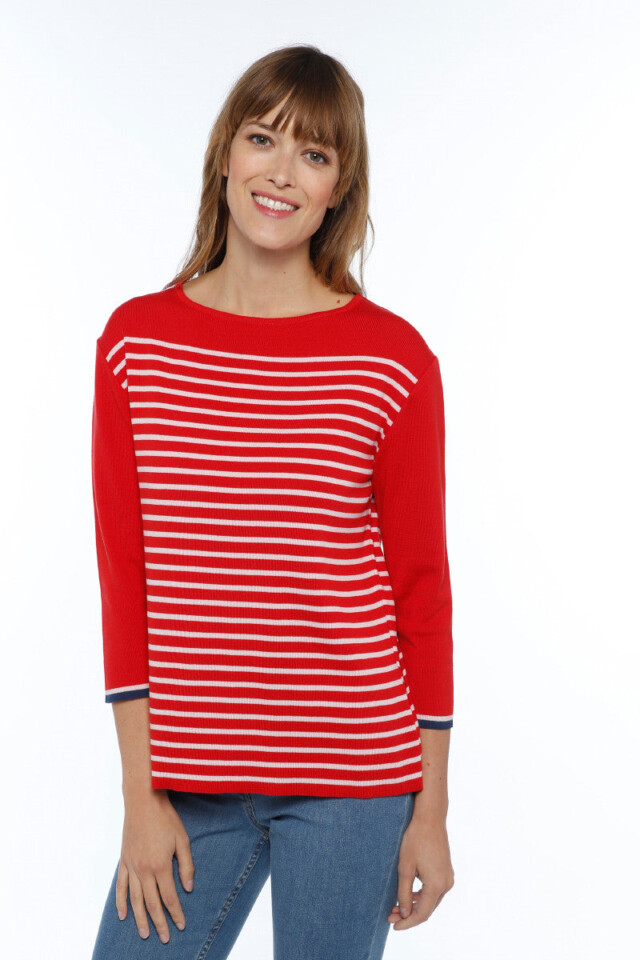 Pull marinière femme fabriqué en France, rouge par la marque MAISON SOLFIN MAISON SOLFIN - Pull marinière femme fabriqué en France, rouge