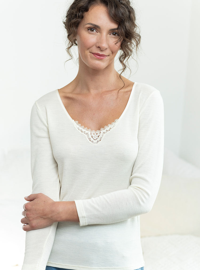 459 NAT 1 tee shirt manches longues femme laine soie blanc naturel Maison-solfin - Tee shirt manches longues laine et soie blanc naturel – 5