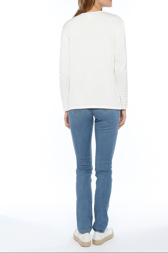 46541 Maison-solfin - Pull femme maille fantaisie coton blanc – 3