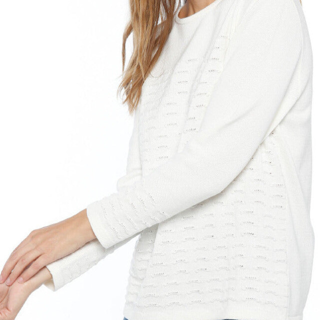 Maison-solfin - Pull femme maille fantaisie coton blanc – 3