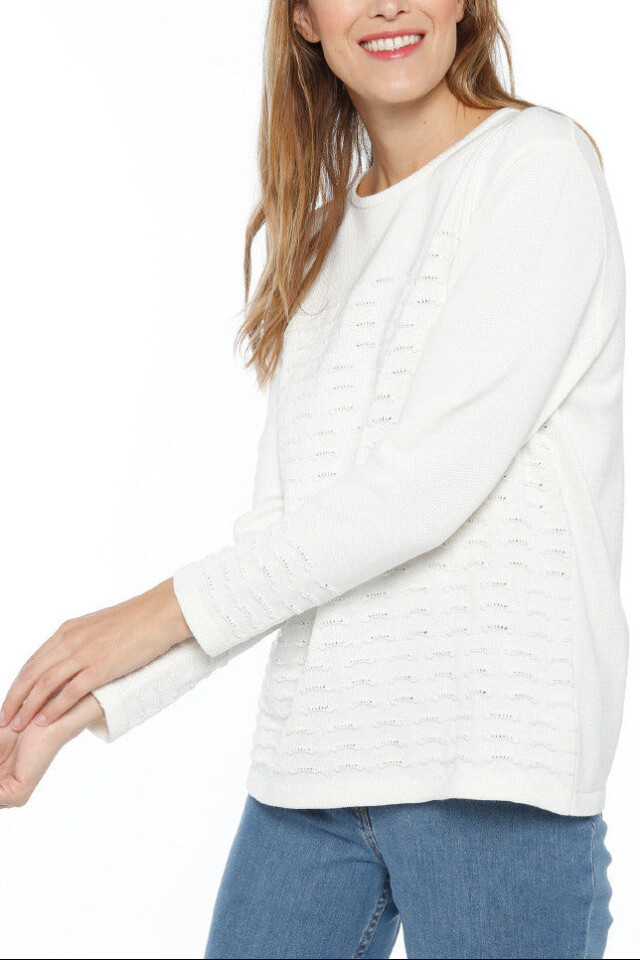 Maison-solfin - Pull femme maille fantaisie coton blanc – 3