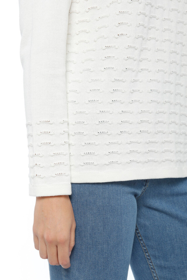 Maison-solfin - Pull femme maille fantaisie coton blanc – 3