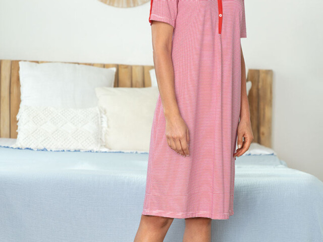 47126 Maison-solfin - Chemise de nuit jersey doux rayé rouge – 5