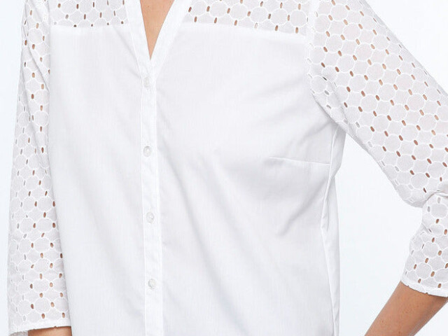 47539 Maison Solfin - Chemisier encolure tunisienne et breoderie anglaise blanc – 50