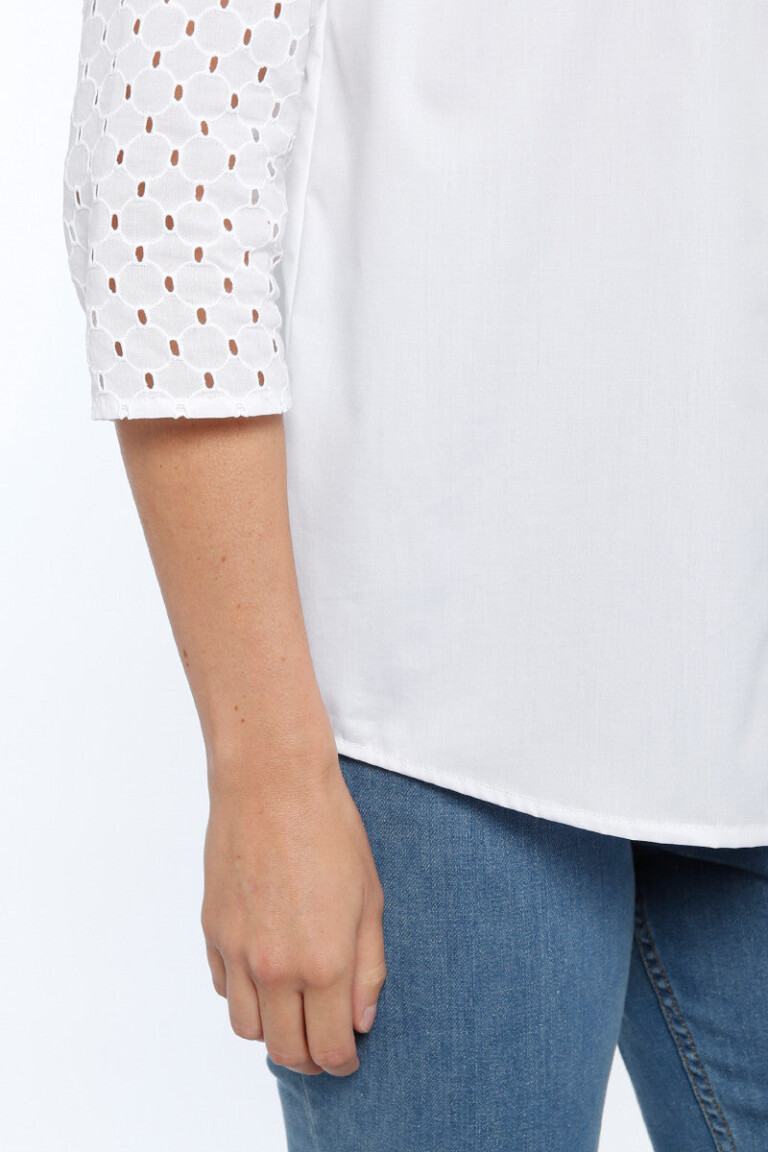 Maison Solfin - Chemisier encolure tunisienne et breoderie anglaise blanc – 50