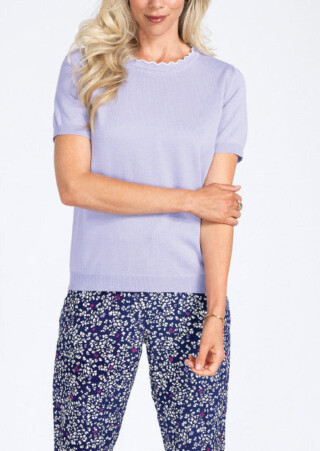 Pull manches courtes, col colerette violet pale par la marque MAISON SOLFIN MAISON SOLFIN - Pull manches courtes, col colerette violet pale