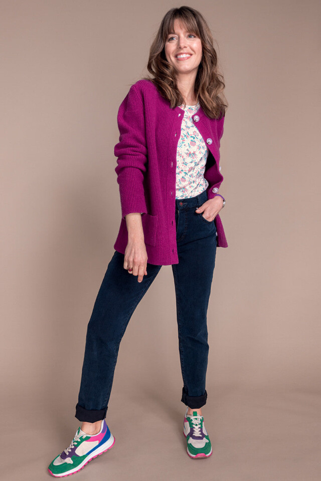 Cardigan en laine recyclée rose violine par la marque MAISON SOLFIN MAISON SOLFIN - Cardigan en laine recyclée rose violine