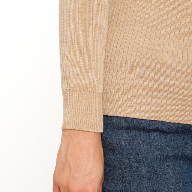 Maison-solfin - Pull chaussette femme en laine mérinos beige – 5