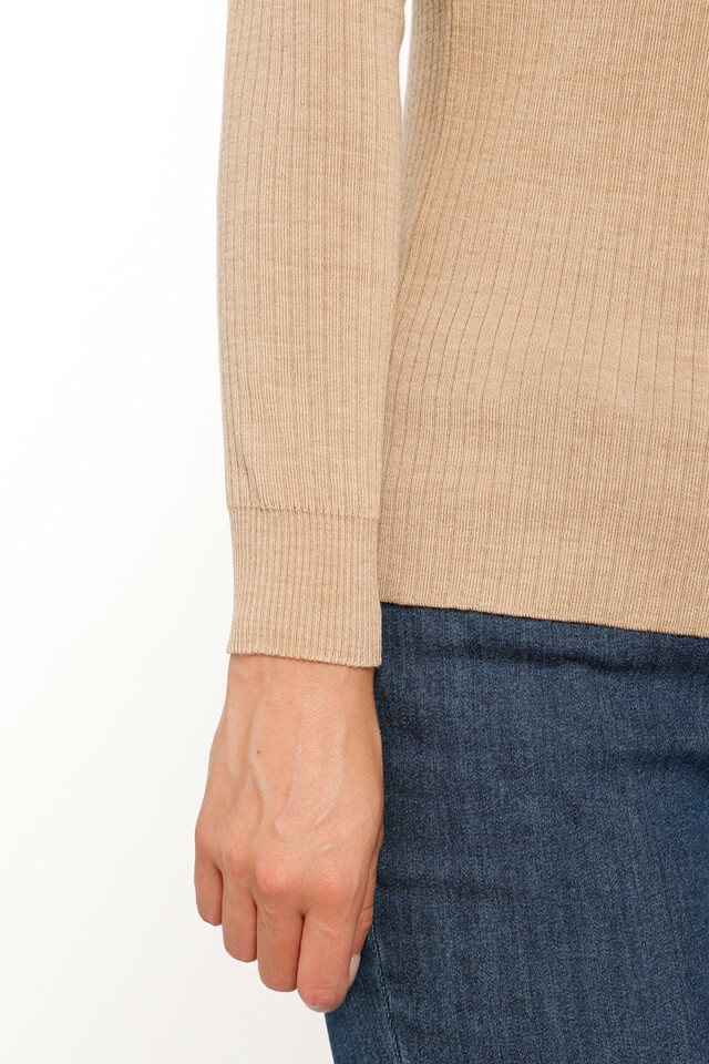 Maison-solfin - Pull chaussette femme en laine mérinos beige – 5