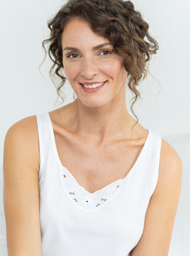 Maison-solfin - Débardeur femme à larges bretelles en coton blanc – 5