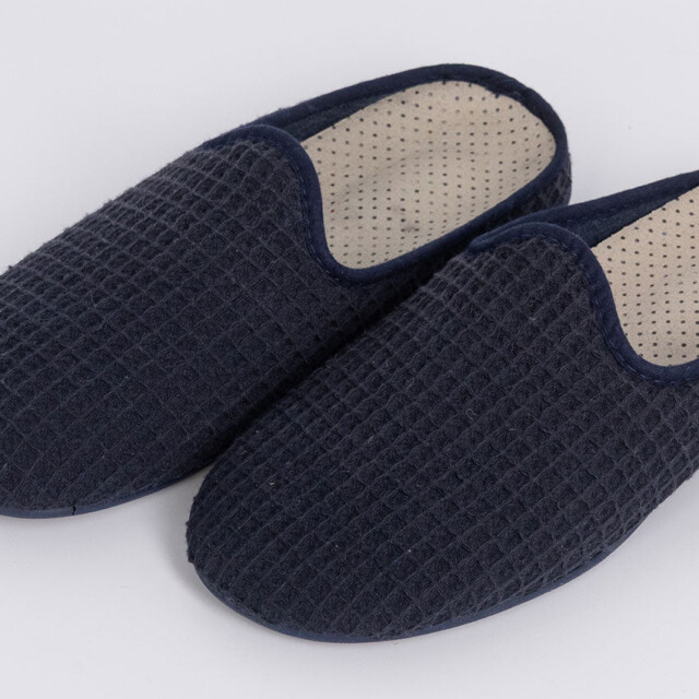 Maison Solfin - Chaussons en coton nid d'abeille bleu marine – 41