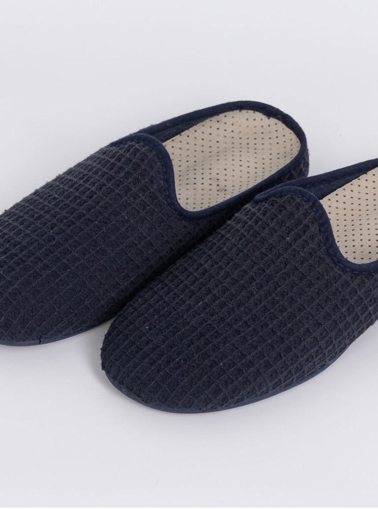 Maison Solfin - Chaussons en coton nid d'abeille bleu marine – 41