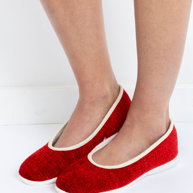 Maison Solfin - Chaussons ballerines femme intérieur coton rouge – 41