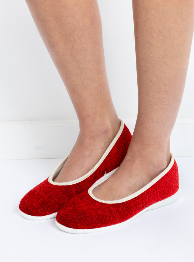 Maison Solfin - Chaussons ballerines femme intérieur coton rouge – 41