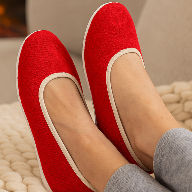 Maison Solfin - Chaussons ballerines femme intérieur coton rouge – 41