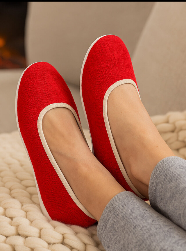 Maison Solfin - Chaussons ballerines femme intérieur coton rouge – 41