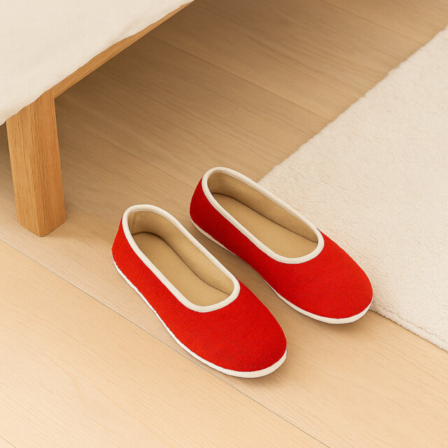 Maison Solfin - Chaussons ballerines femme intérieur coton rouge – 41