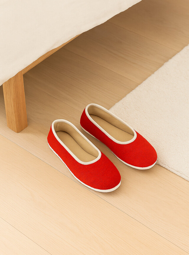 Maison Solfin - Chaussons ballerines femme intérieur coton rouge – 41