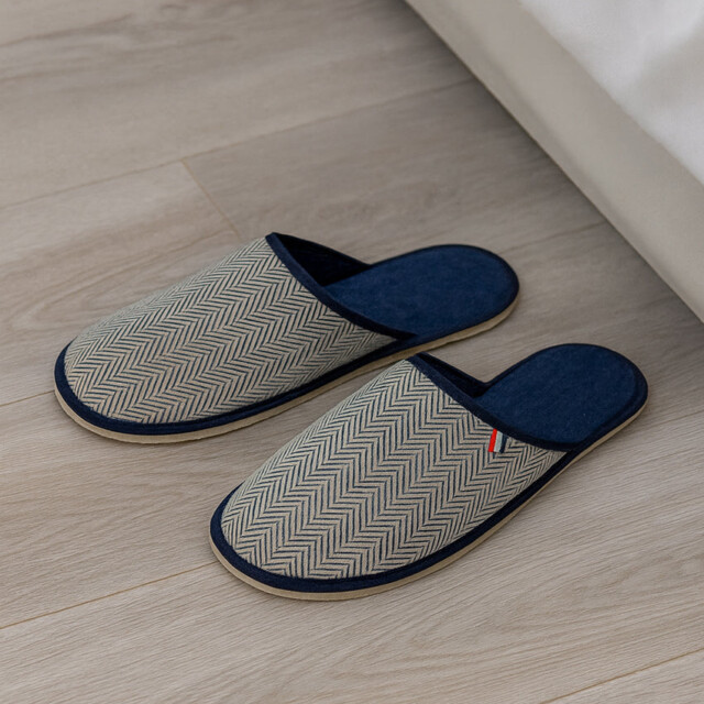 Maison Solfin - Chaussons homme en coton chevrons bleus – 44