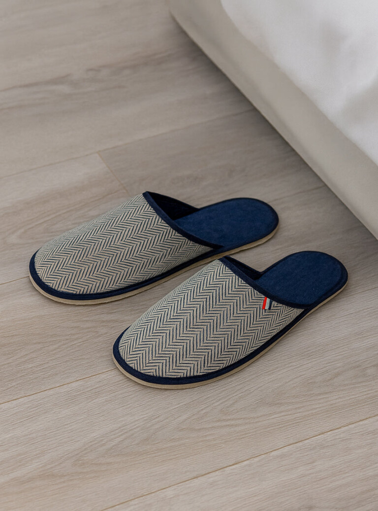 Maison Solfin - Chaussons homme en coton chevrons bleus – 44