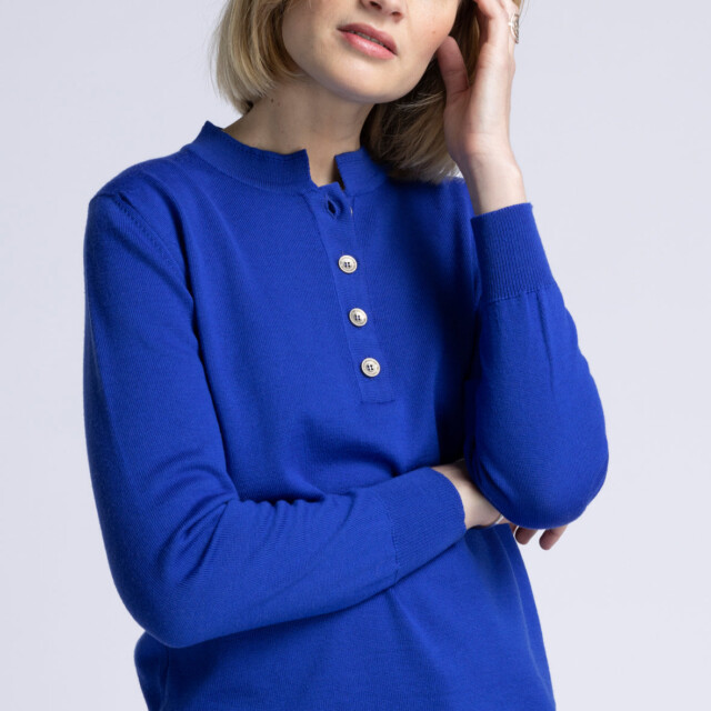 Maison-solfin - Pull femme col montant en laine merinos bleu dur – 50