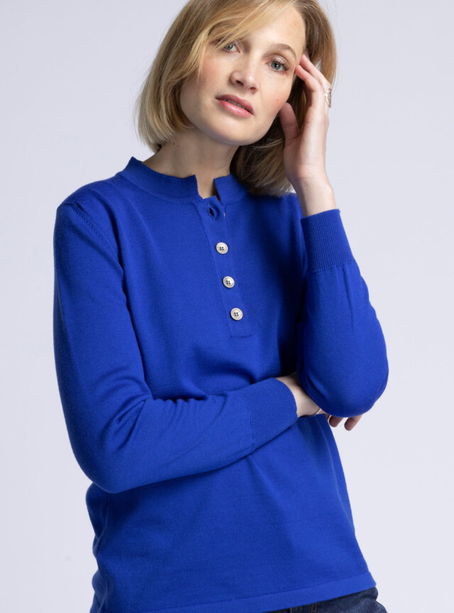 Maison-solfin - Pull femme col montant en laine merinos bleu dur – 50