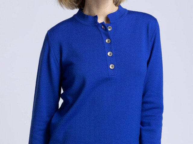 5153 BLD 3 pull col montant femme laine merinos bleu dur Maison-solfin - Pull femme col montant en laine merinos bleu dur – 50