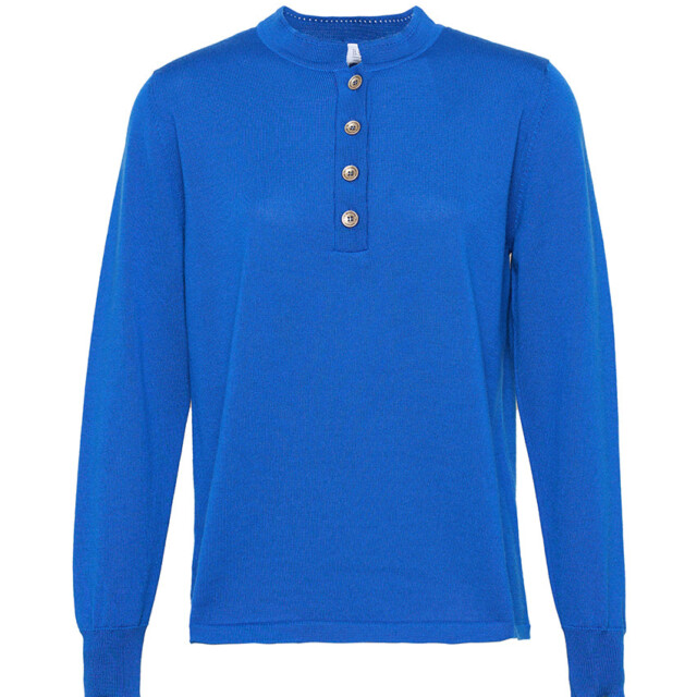 Maison-solfin - Pull femme col montant en laine merinos bleu dur – 50