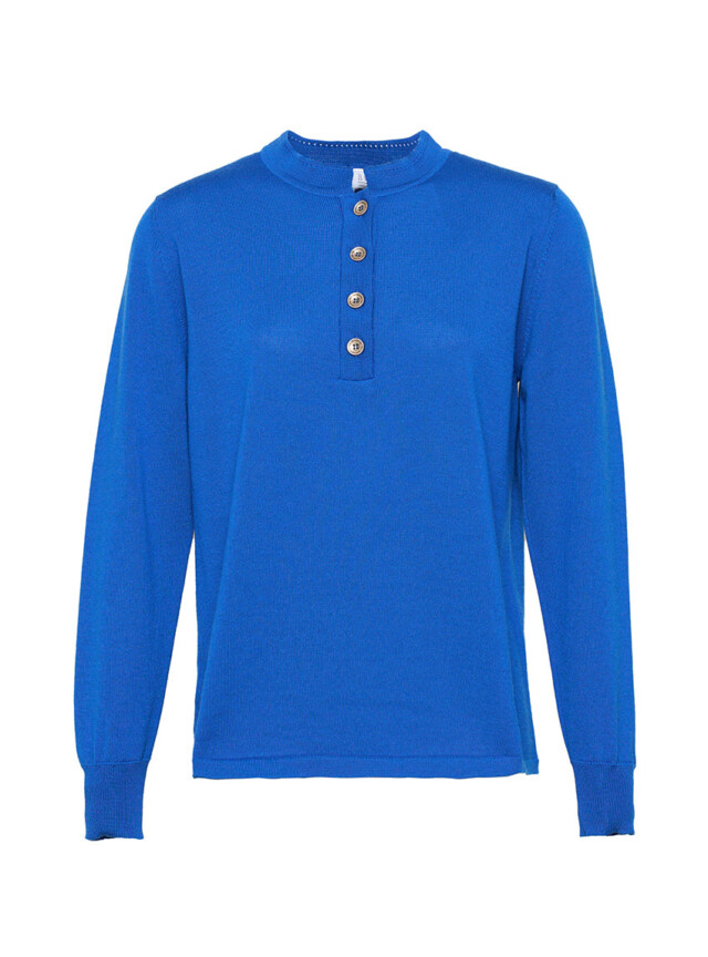 Maison-solfin - Pull femme col montant en laine merinos bleu dur – 50