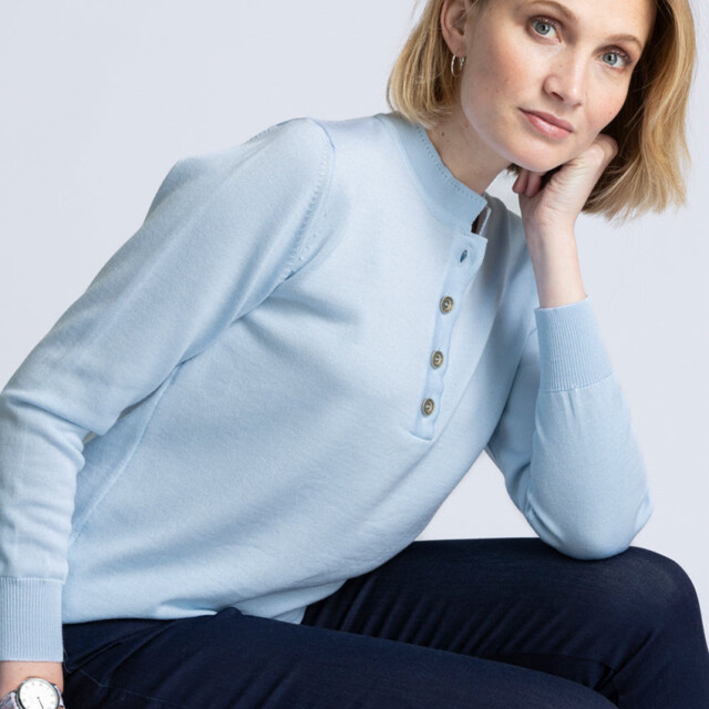Maison-solfin - Pull femme col montant en laine mérinos bleu pastel – 36