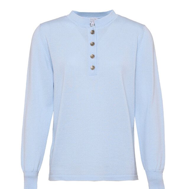 Maison-solfin - Pull femme col montant en laine mérinos bleu pastel – 36